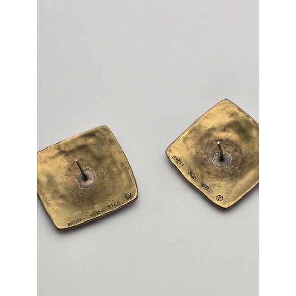 Jeep Collins Sterling Silver & Brass Earrings – Square Modernist Design – Signed - Picture 4 of 4